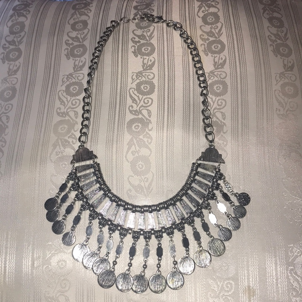 Silver-Tone Fringe Bib Necklace